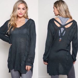SARCELLE // Teal Criss Cross Back Tunic Sweater